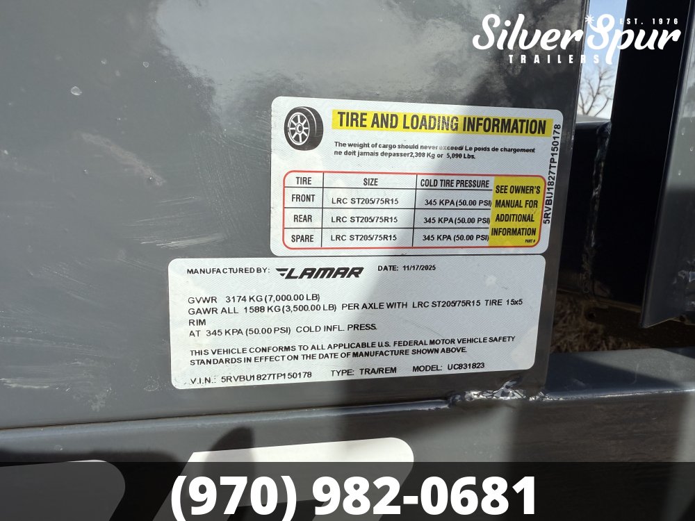 2026 Lamar 83" X 18' UC - 7K Utility Trailer