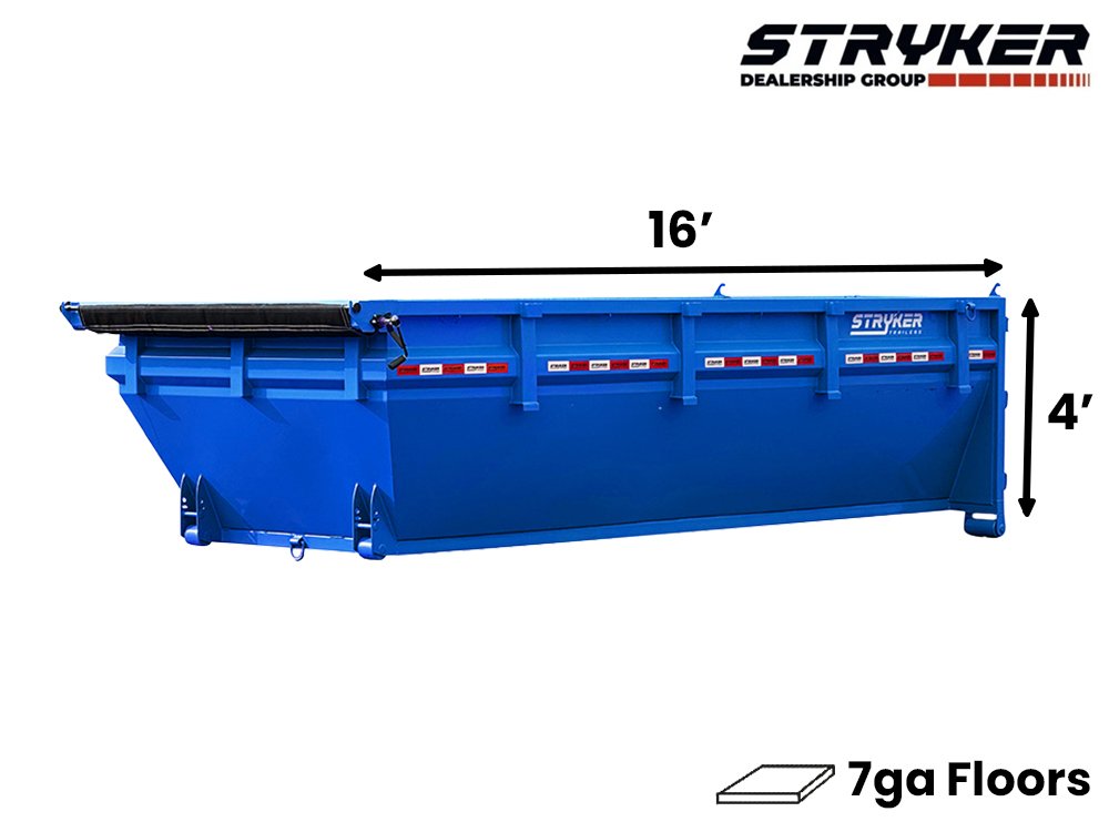 16' Stryker Roll Off Bin - 4' Side Walls - Blue