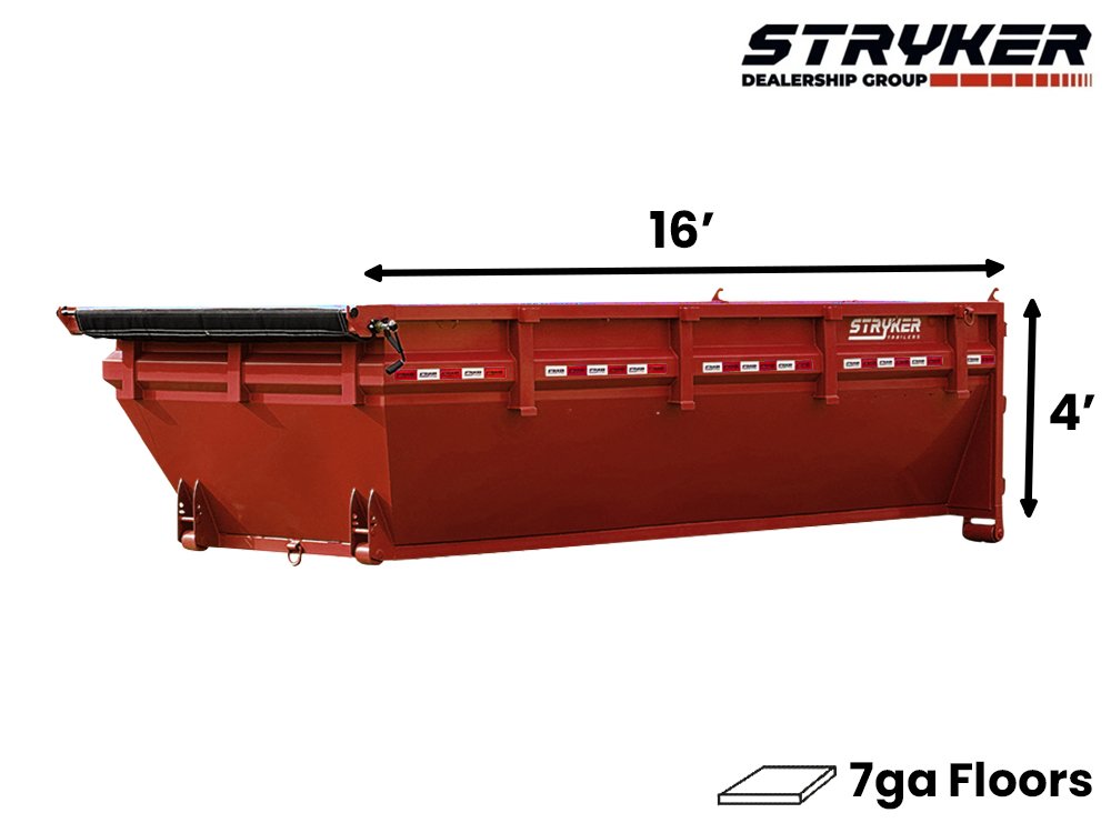 16' Stryker Roll Off Bin - 4' Side Walls - Red