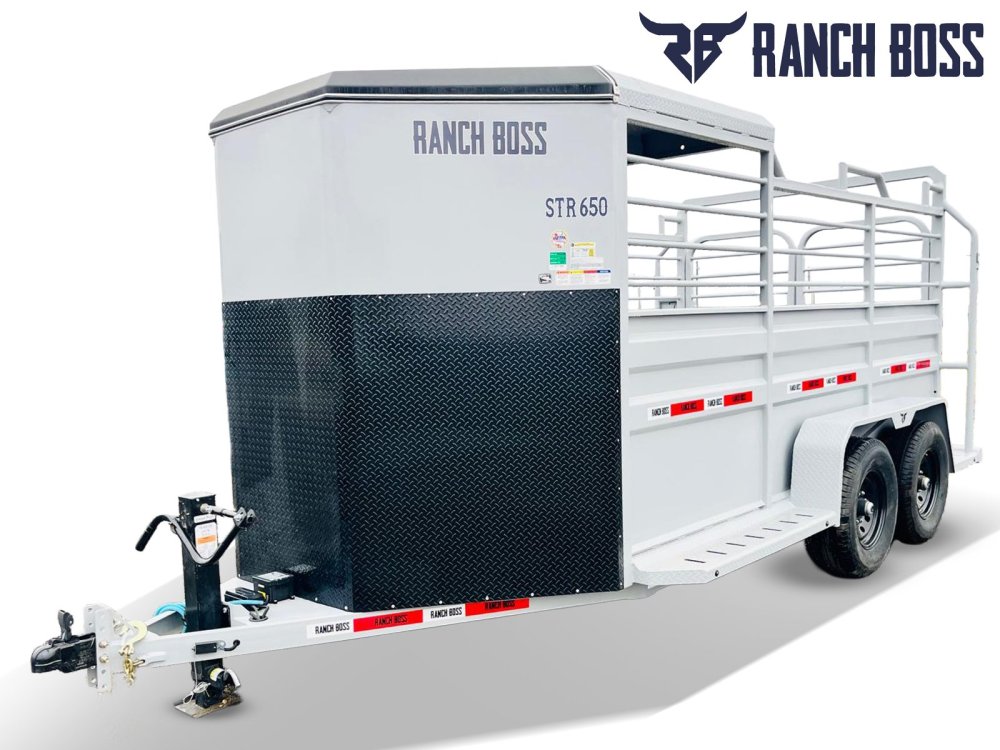 16' Ranch Boss STR Bumper Pull 1/2 Top Livestock Trailer - (2) 7k Axles