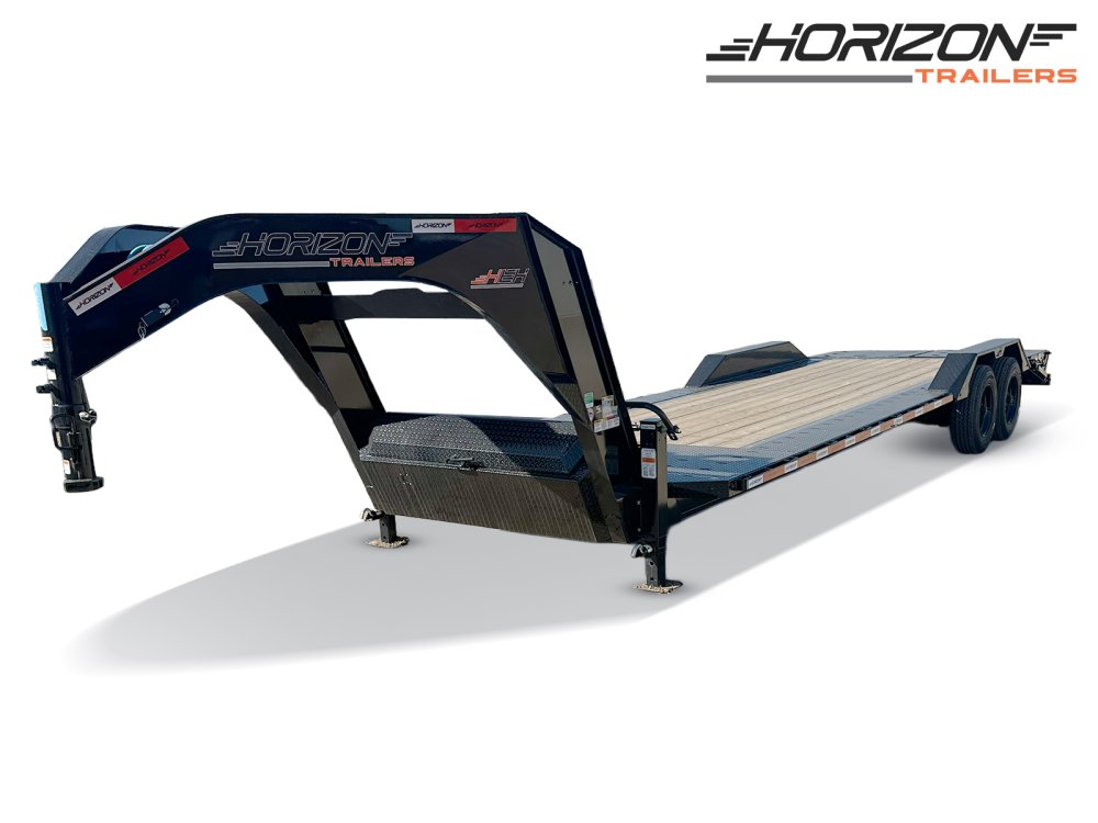 26' HEH Gooseneck Equipment Trailer (2) 10K Axles, Drive Over Fenders, 3' Dove W/ Mountain Ramps