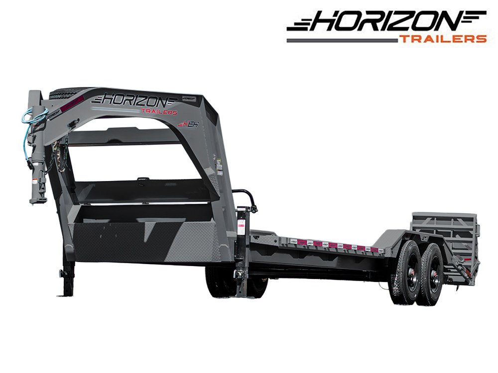 24' HEH Gooseneck Equipment Trailer (2) 10K Axles, Drive Over Fenders, 3' Dove W/ Mountain Ramps