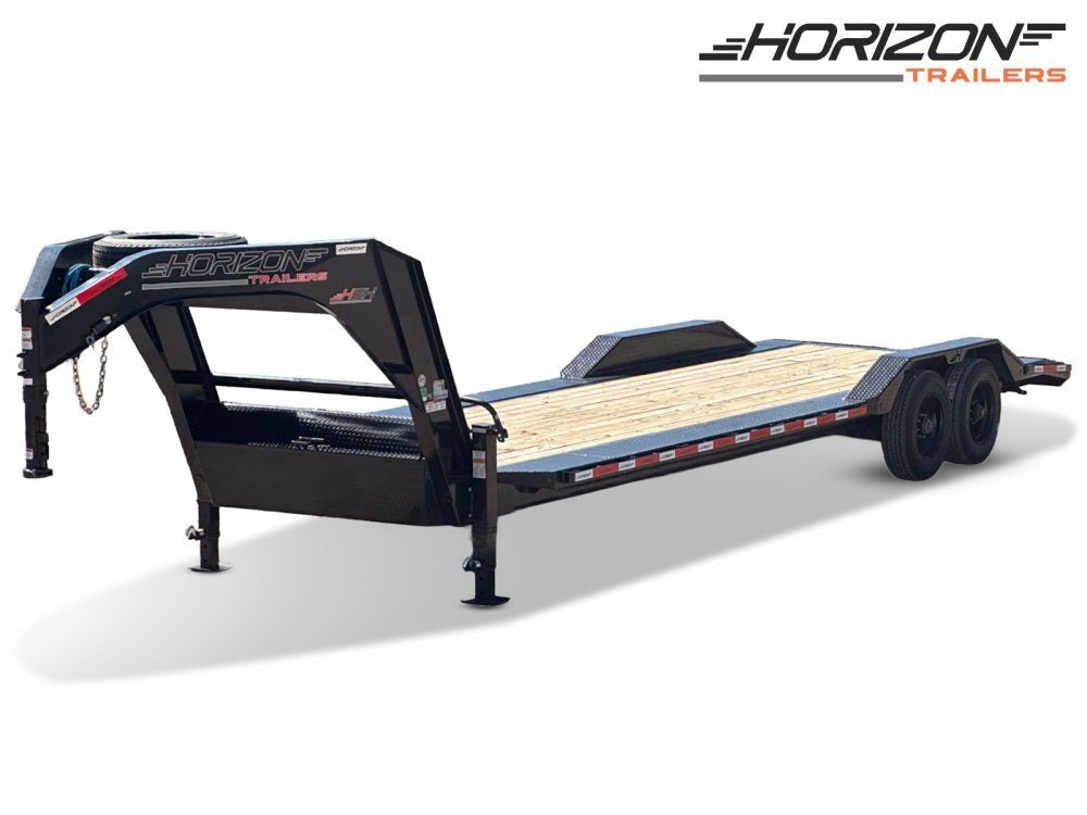 26' HEH Gooseneck Equipment Trailer (2) 10K Axles, Drive Over Fenders, 3' Dove W/ Mountain Ramps