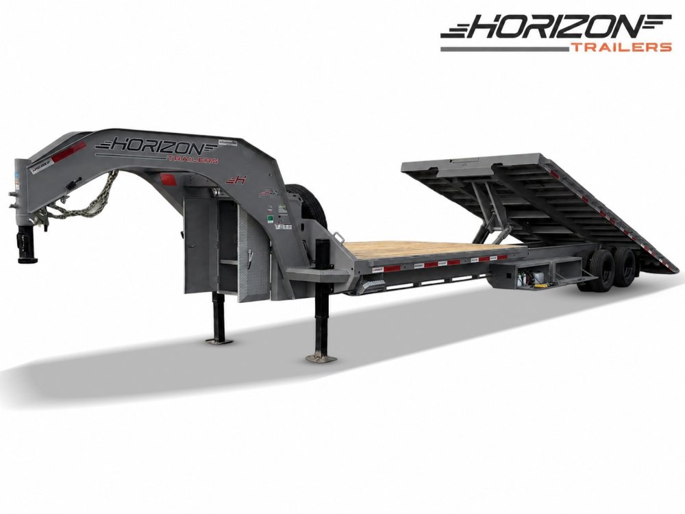 36' Horizon FHS Gooseneck Deckover Tilt Trailer Hydraulic Jacks - (2) 10K Axles - Ash Gray