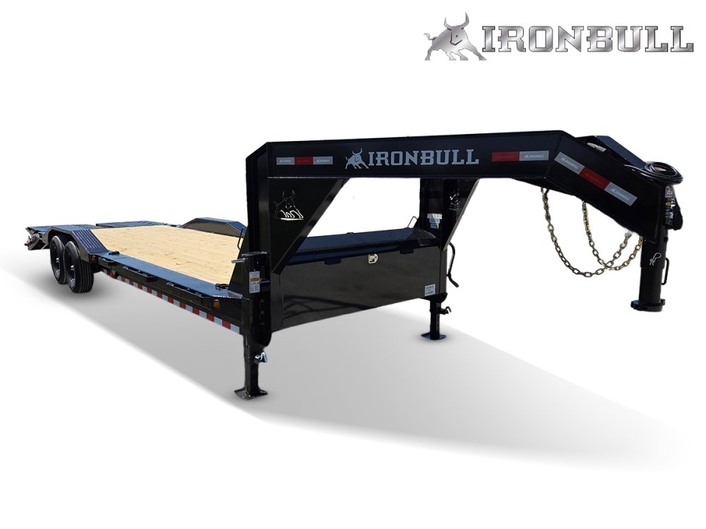 28' Iron Bull ETG Gooseneck Equipment Trailer Mega Ramps Drive Over Fenders - (2) 7,000 lb Axles