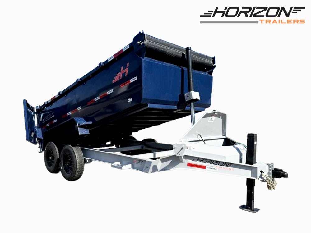 14' LZ7 Dump Trailer 42" Walls - Telescopic Lift - 14K GWVR - Hydraulic Jacks - 3 Way Door - Ramps
