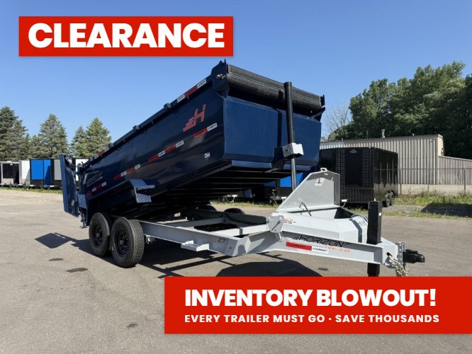 14' LZ7 Dump Trailer 42" Walls - Telescopic Lift - 14K GWVR - Hydraulic Jacks - 3 Way Door - Ramps