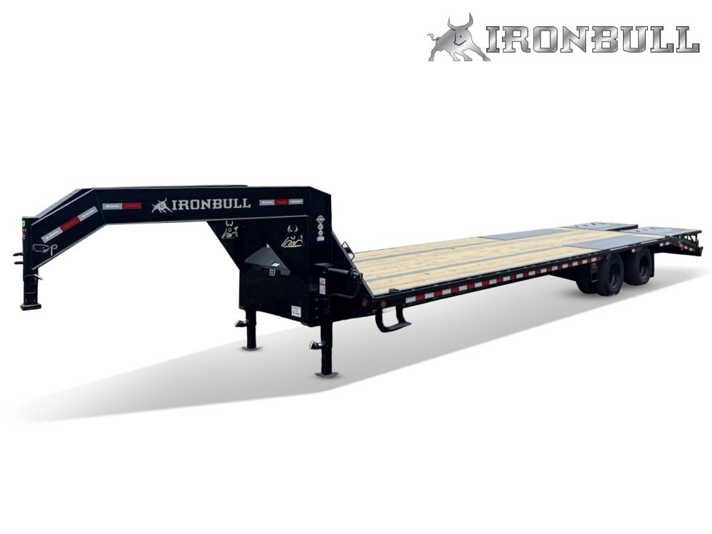 32' Iron Bull FLG Gooseneck Deckover Trailer Mega Ramps - (2) 10,000 lb Axles