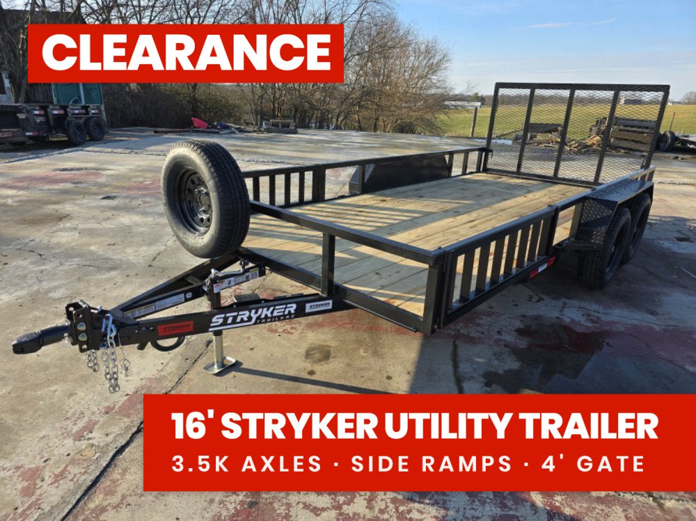 16' Utility Trailer (2) 3.5K Axles, 77" Wide, Side Ramps and 4' Gate