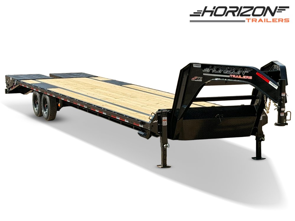 36' Horizon FTZ Gooseneck Hotshot Non-CDL Deckover Trailer Mega Ramps - (2) 8k Axles