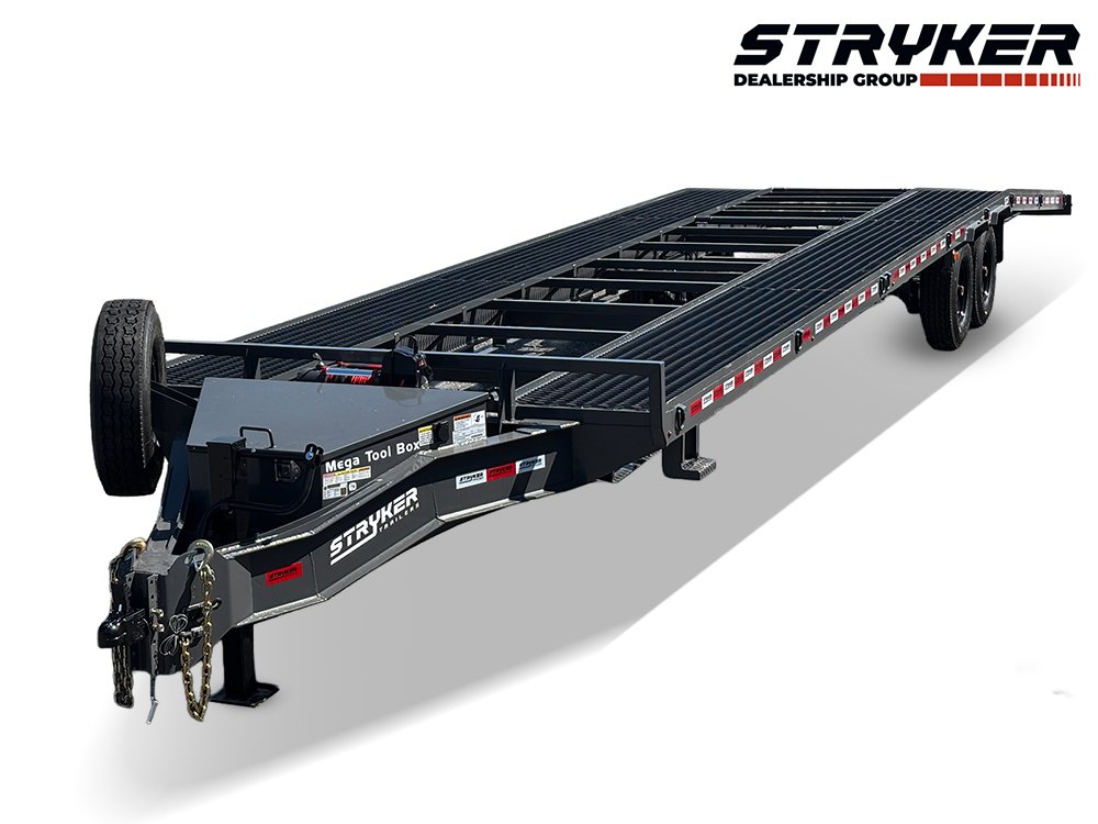 36' Bumper Pull Two Car Trailer (2) 8k Axles - Mesh Deck - 14 ply Tires & Spare - Winch