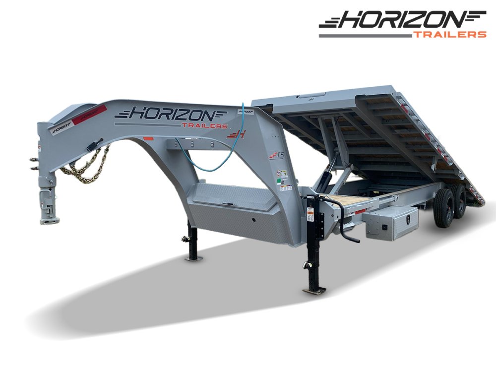28' Horizon FTS Gooseneck Hydraulic Deckover Tilt Trailer - (2) 10K Axles - Cloud Gray