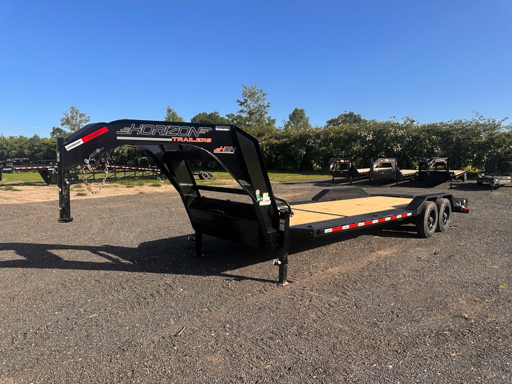 24' HEH Gooseneck Equipment Trailer (2) 10K Axles, Drive Over Fenders, 3' Dove W/ Mountain Ramps