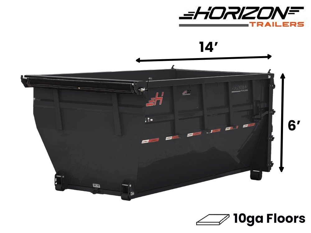 14' Horizon HDZ Roll Off Bin 6' Wall + Tarp - Black