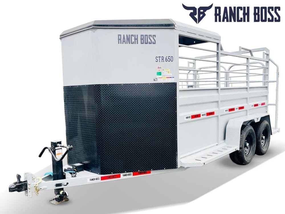 16' Ranchboss STR Bumper Pull 1/2 Top Livestock Trailer - (2) 7k Axles