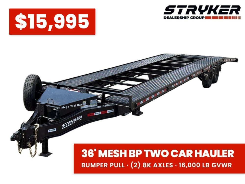 36' Stryker Bumper Pull Mesh Deck Multi Car Hauler - (2) 8k Axles