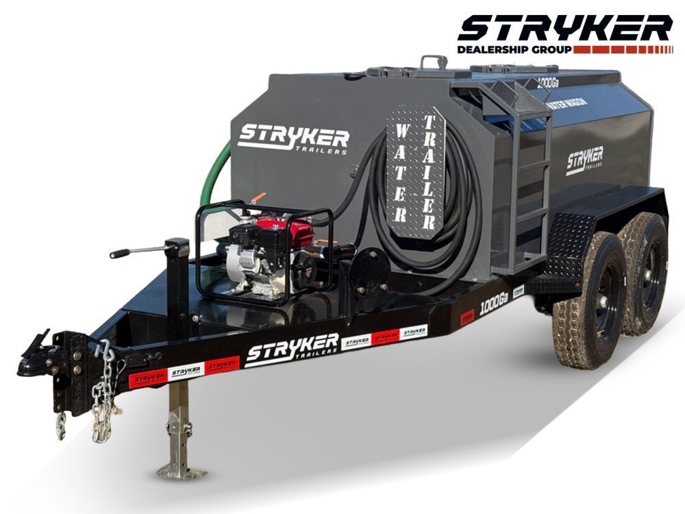 1000 Gallon Water Tank Trailer with Pump and Hose - Charcoal