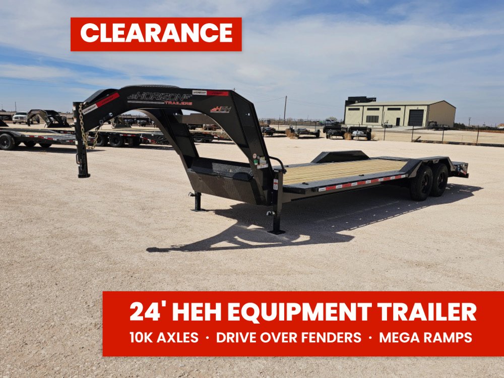 24' HEH Gooseneck Equipment Trailer Drive Over Fenders Mega Ramps - (2) 10K Axles