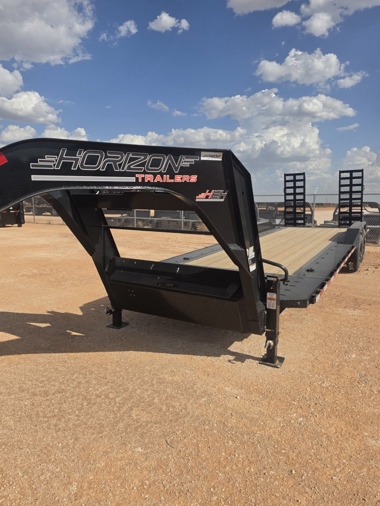 26' HEH Gooseneck Equipment Trailer Drive Over Fenders Stand Up Ramps - (2) 10K Axles