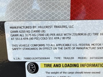 83"x16' Hillcrest Dump Trailer W/ 40" Sides 14K