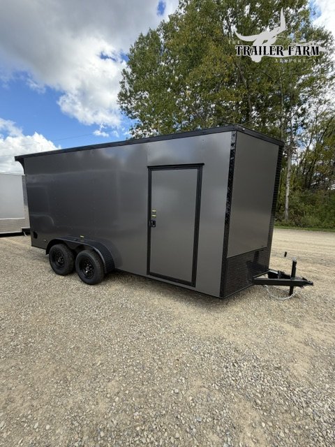2027 POWER LINE CARGO 7X16 ENCLOSED TRAILER, BLACKOUT PACKAGE, EXTRA HEIGHT, REAR SPOILER W/ LED LIGHTS