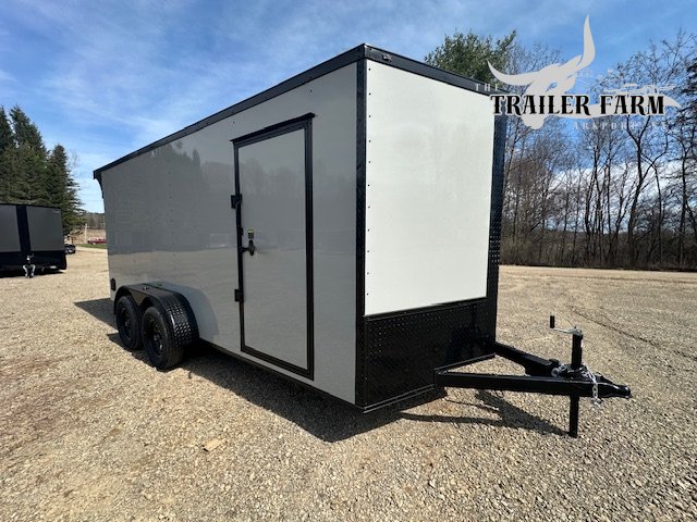 2026 POWER LINE CARGO 7X16 ENCLOSED TRAILER BLACKOUT 6'6 HEIGHT REAR LED SPOILER