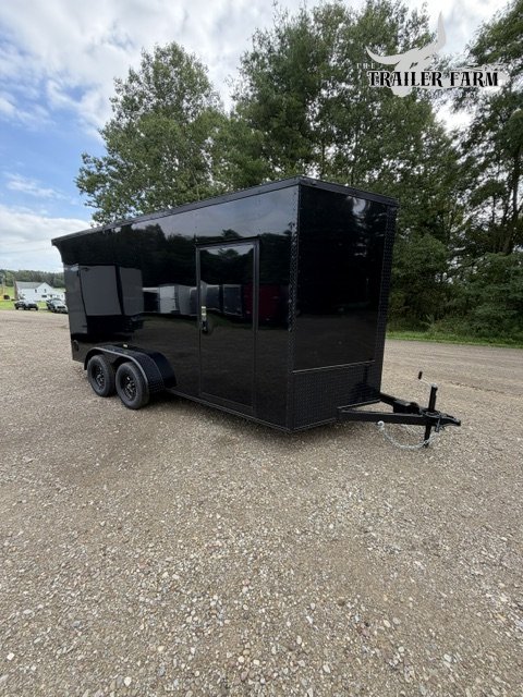 2027 POWER LINE CARGO 7X16 ENCLOSED TRAILER, BLACKOUT PACKAGE, EXTRA HEIGHT, REAR SPOILER W/ LED LIG