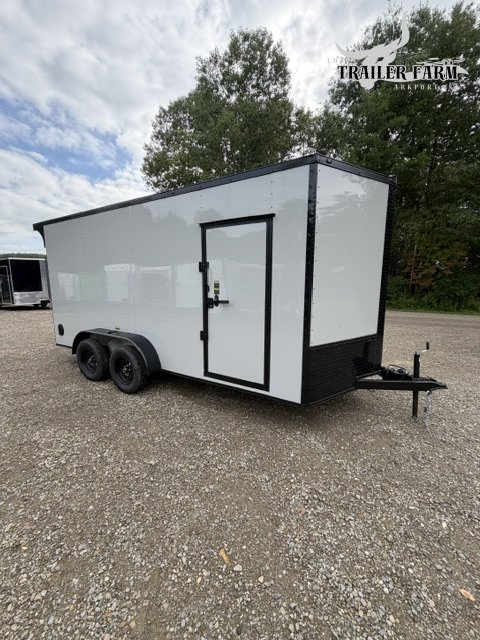 2027 POWER LINE CARGO 7X16 ENCLOSED TRAILER, BLACKOUT PACKAGE, EXTRA HEIGHT, REAR SPOILER W/ LED LIG