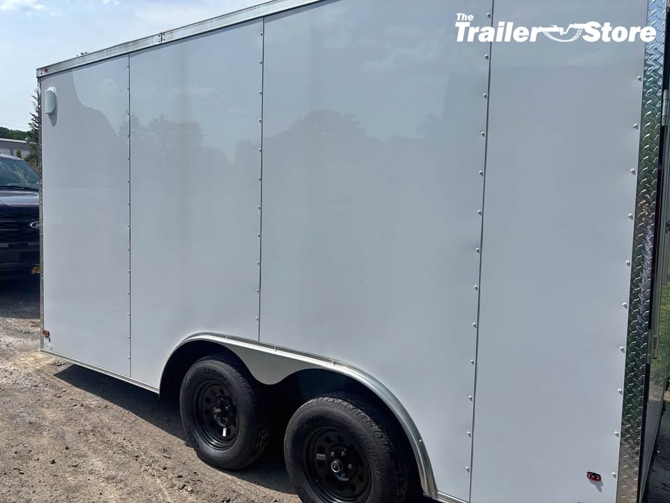 ALL WORLD TRAILER 8.5X16 ENCLOSED, WHITE, RAMP DOOR, 7' CEILING