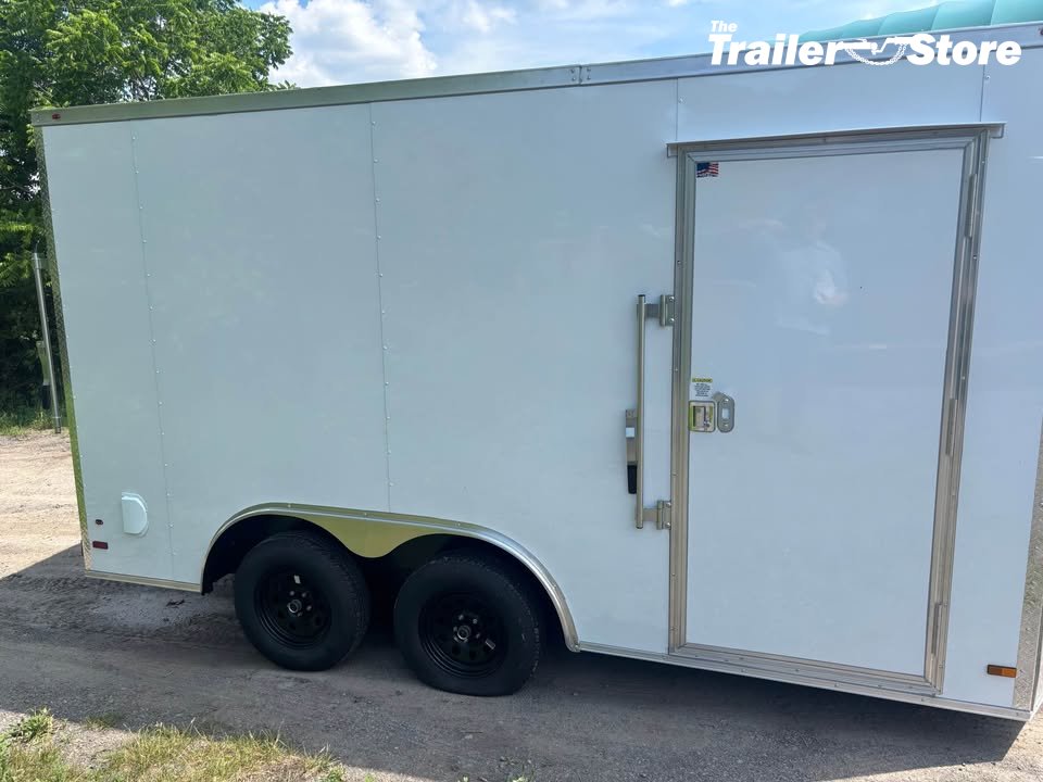 ALL WORLD TRAILER 8.5X16 ENCLOSED, WHITE, RAMP DOOR, 7' CEILING