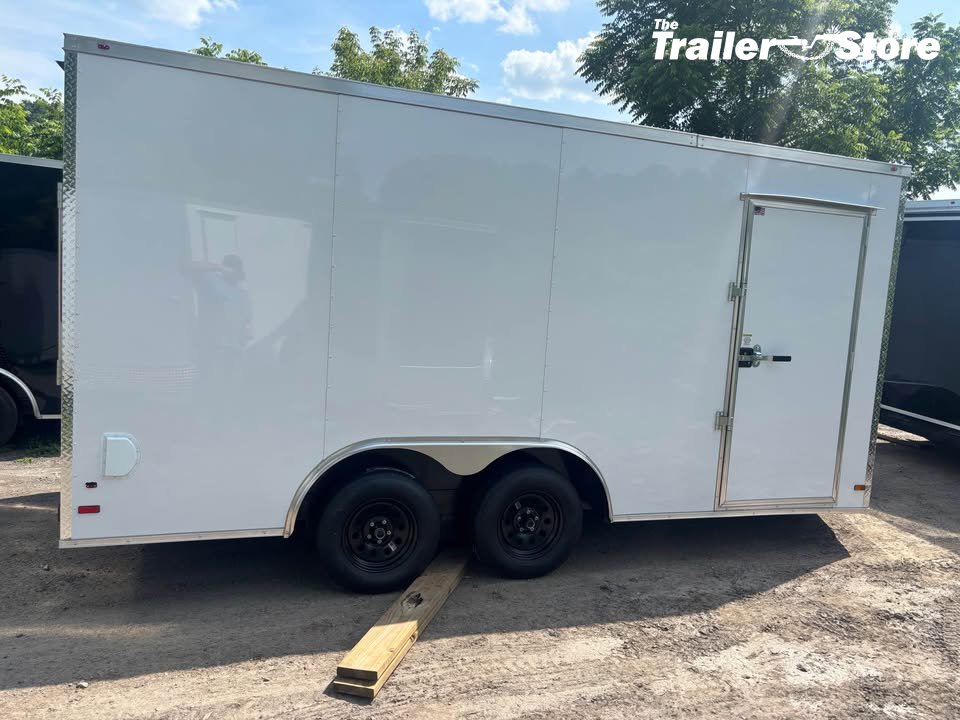 ALL WORLD TRAILER 8.5X16 ENCLOSED, WHITE, RAMP DOOR, 7' CEILING