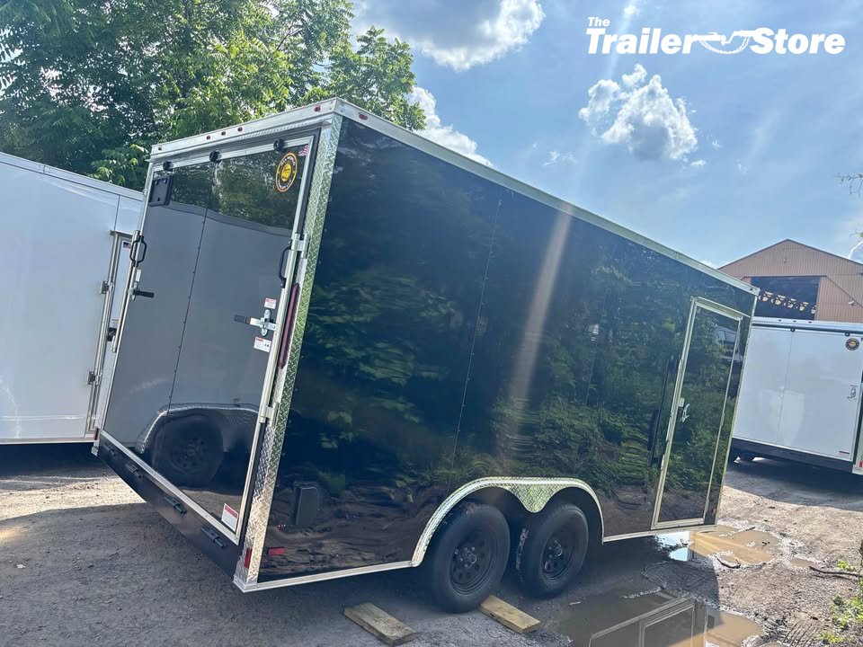 ALL WORLD TRAILER 8.5X16 ENCLOSED, BLACK, RAMP DOOR, 7' CEILING