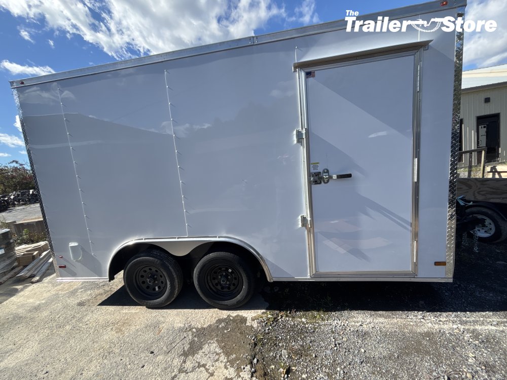 ALL WORLD TRAILER 8.5X14 ENCLOSED, WHITE, RAMP DOOR, 7' CEILING