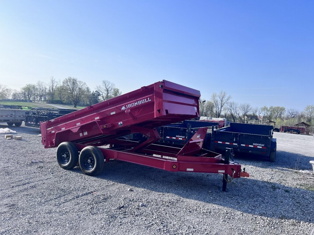 2026 IRON BULL 83X14 DUMP TRAILER IN RED W/ SCISSOR HOIST AND I-BEAM FRAME