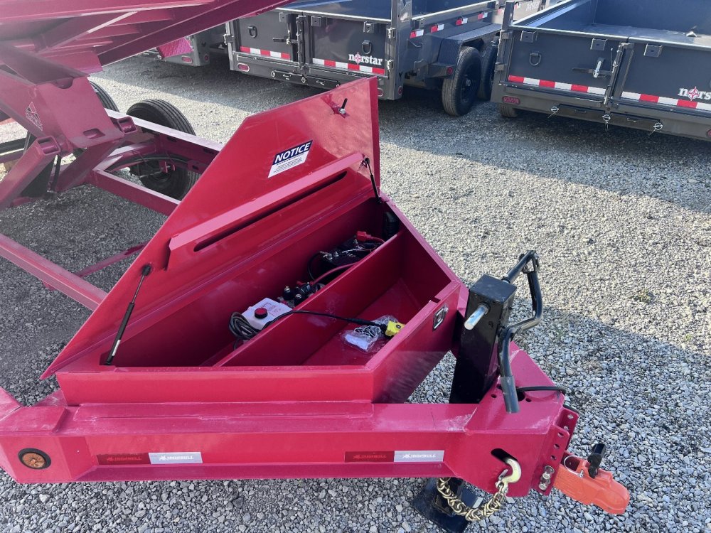 2026 IRON BULL 83X14 DUMP TRAILER IN RED W/ SCISSOR HOIST AND I-BEAM FRAME