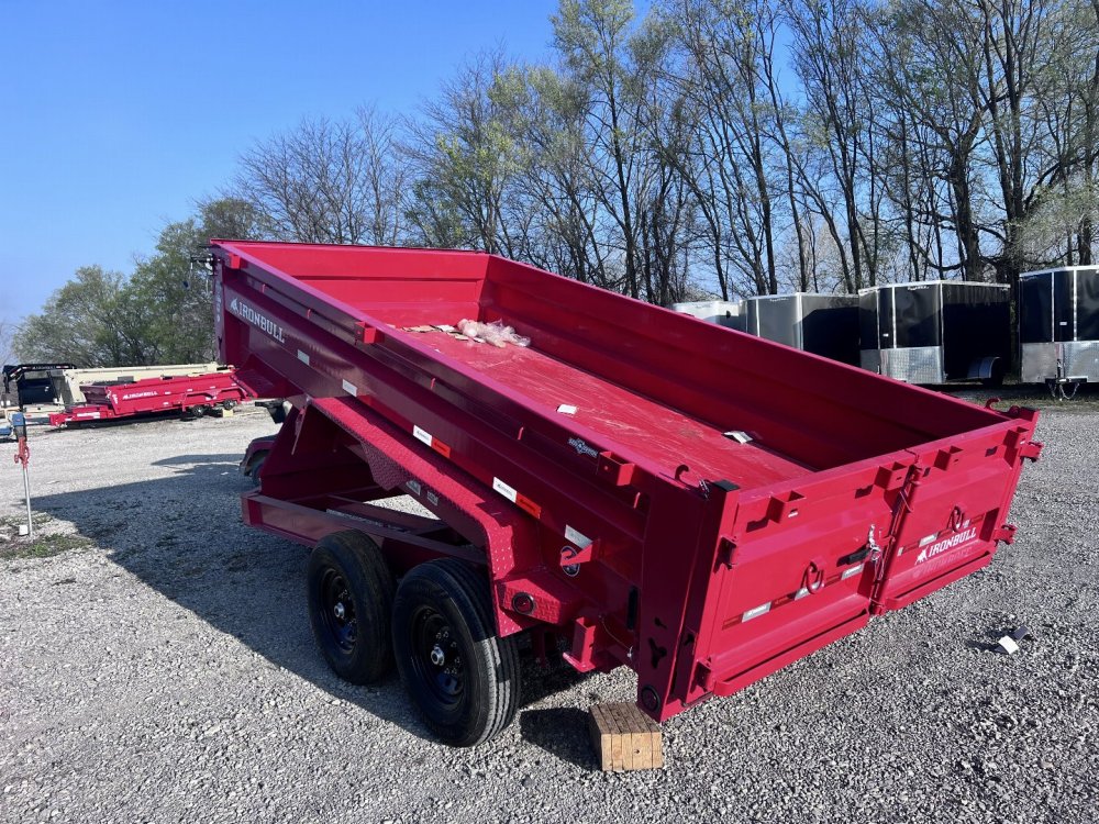 2026 IRON BULL 83X14 DUMP TRAILER IN RED W/ SCISSOR HOIST AND I-BEAM FRAME