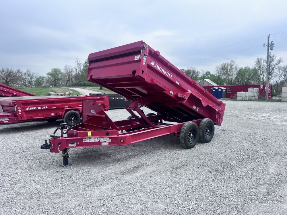 2025 IRON BULL 83X14 DUMP TRAILER IN RED W/ SCISSOR HOIST AND I-BEAM FRAME