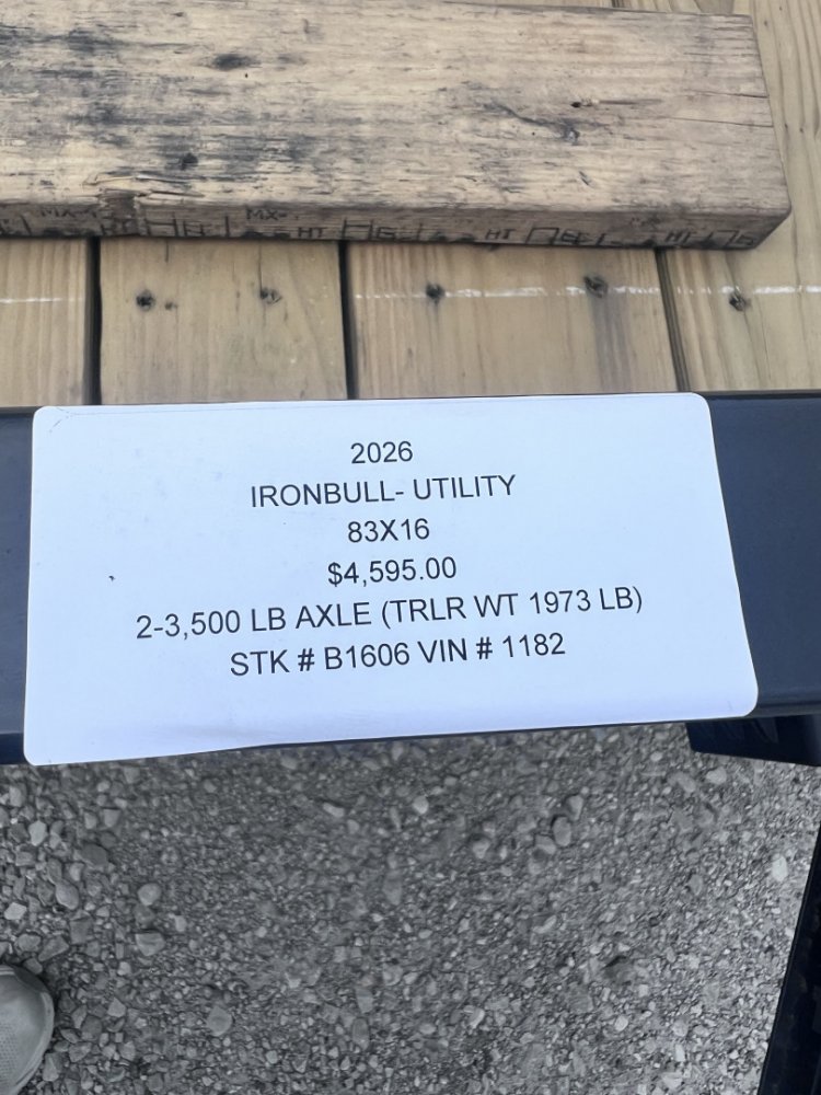 2026 IRON BULL 83X16 UTILITY TRAILER W/TANDEM AXLES AND 2 BRAKES