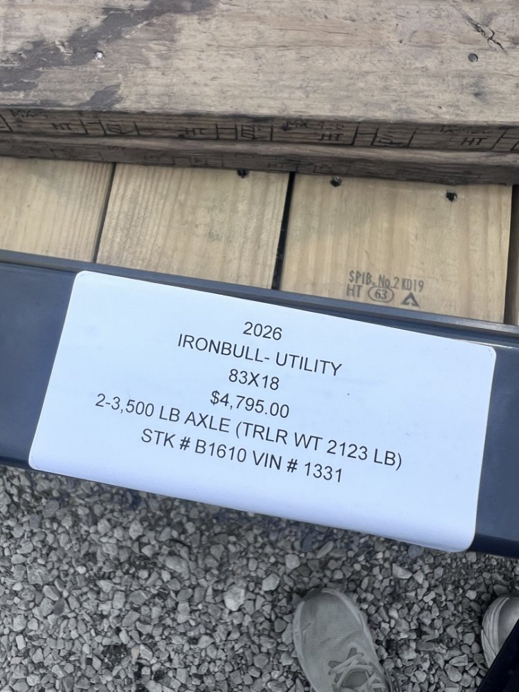 2026 IRON BULL 83X18 UTILITY TRAILER W/TANDEM AXLES AND 2 BRAKES