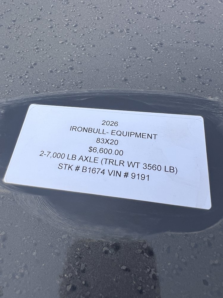 2026 IRON BULL 83X20 EQUIPMENT TRAILER W/7K AXLES, I-BEAM FRAME AND RAMPAGE RAMPS