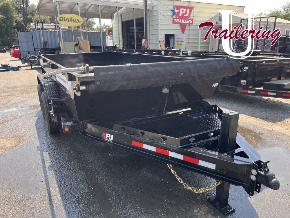 2026 PJ Trailers DL 7'x16' low pro new telescoping ram Hydraulic Jack, 14 ply, auto tarp, solar