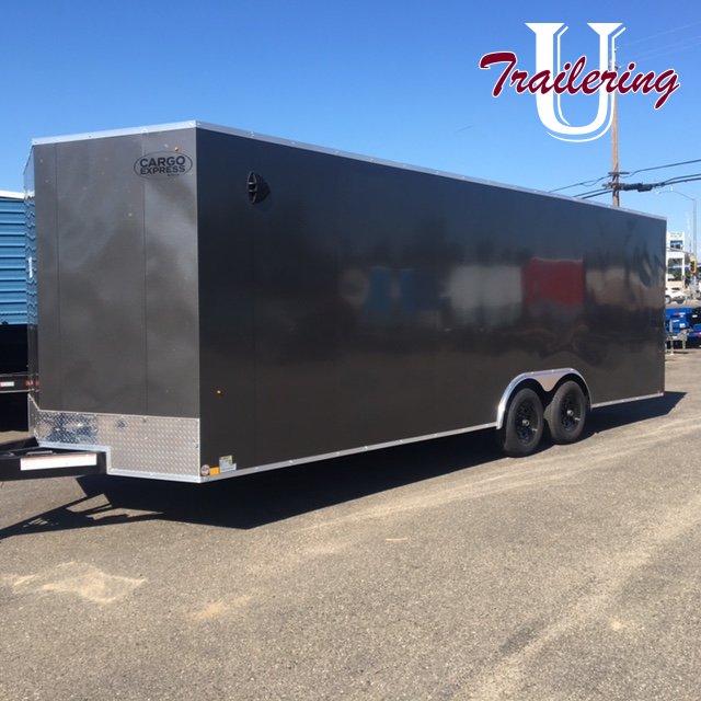 8.5x24 9990 gvwr, rear ramp, Plus 6" higher, dovetail, d rings charcoal