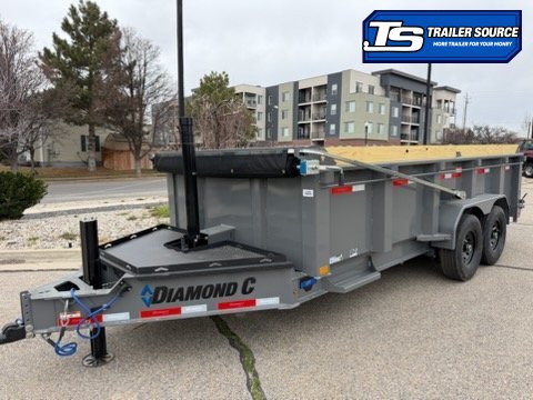 7x16 Diamond C LPT 207 Dump Trailer - 32" Sides - 15.5K GVWR - 14 Ply Tires, Board Brackets, Hydraulic Jack(s), Long Arm Tarp