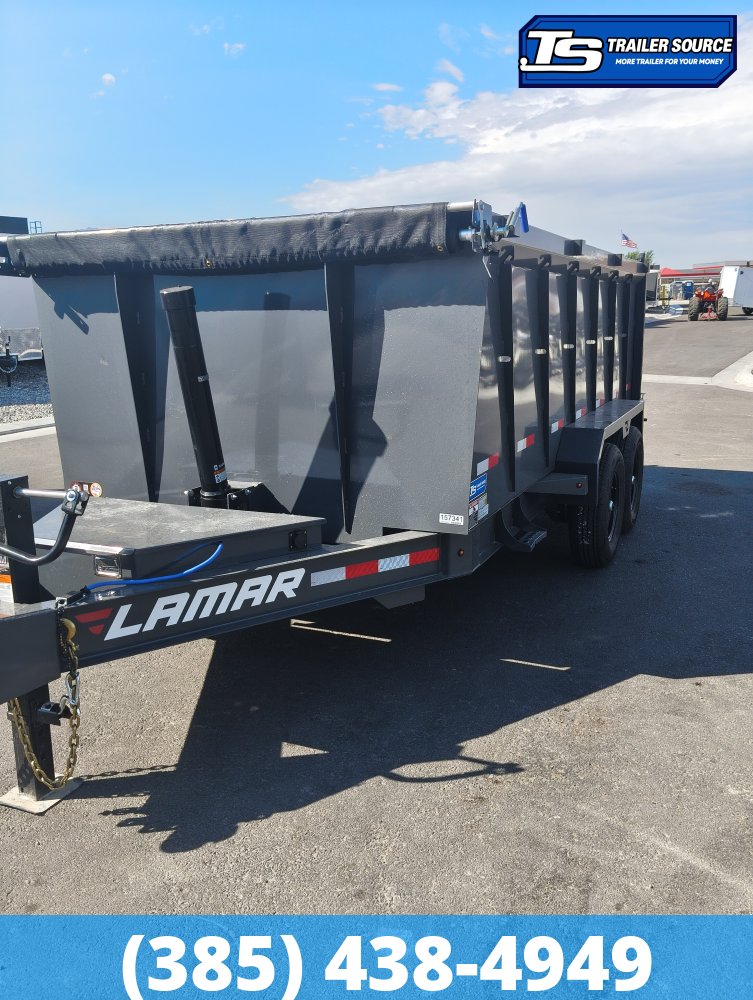 7x16 Lamar DT Dump Trailer - 48" Sides - 14K GVWR - Stabilizer Jacks, Telescopic
