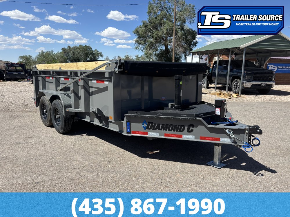 7x14 Diamond C LPT 207 Dump Trailer - 32" Sides - 15.5K GVWR - 14 Ply Tires, Board Brackets, Long Arm Tarp