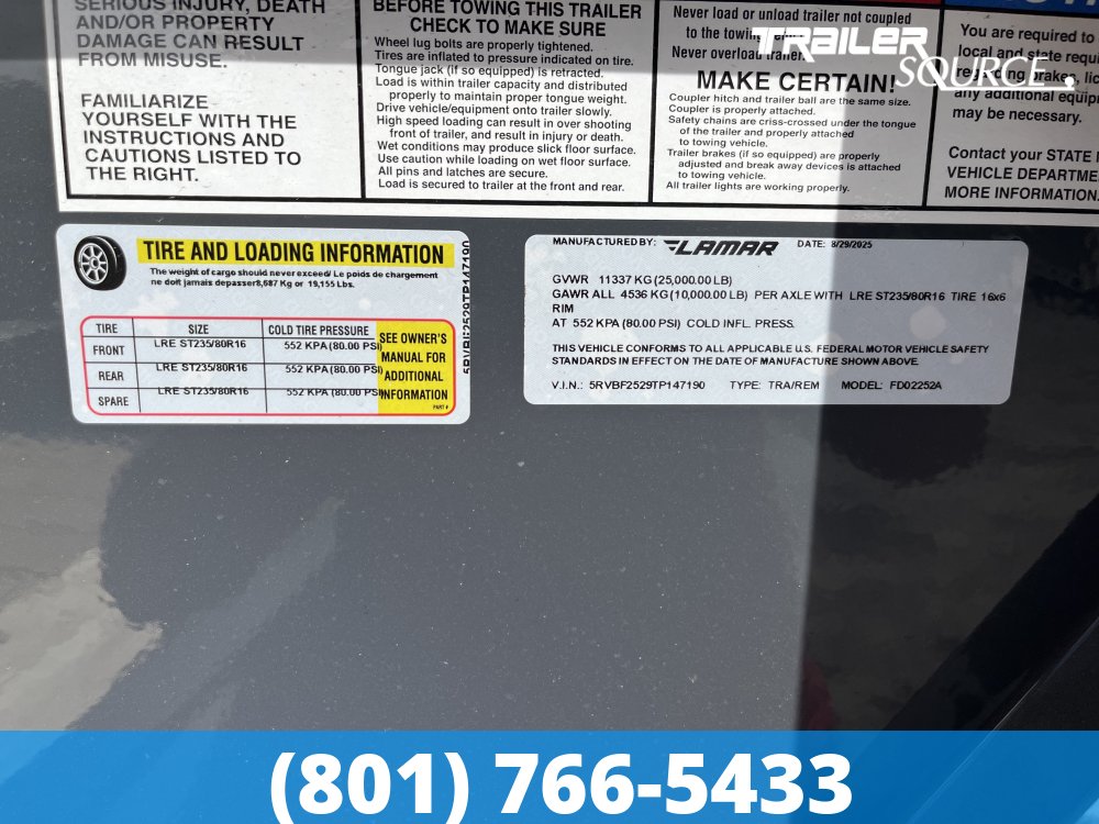 8.5x25 Lamar FD Gooseneck 10k axles 25K