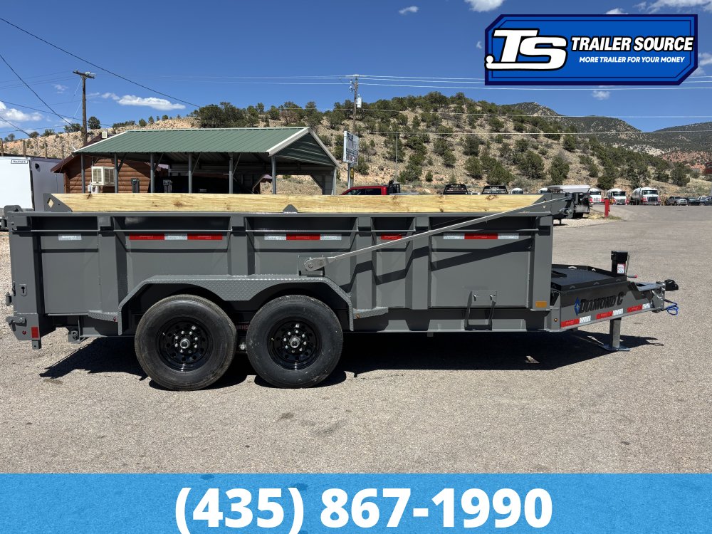 7x14 Diamond C LPT 207 Dump Trailer - 32" Sides - 15.5K GVWR - 14 Ply Tires, Board Brackets, Long Arm Tarp