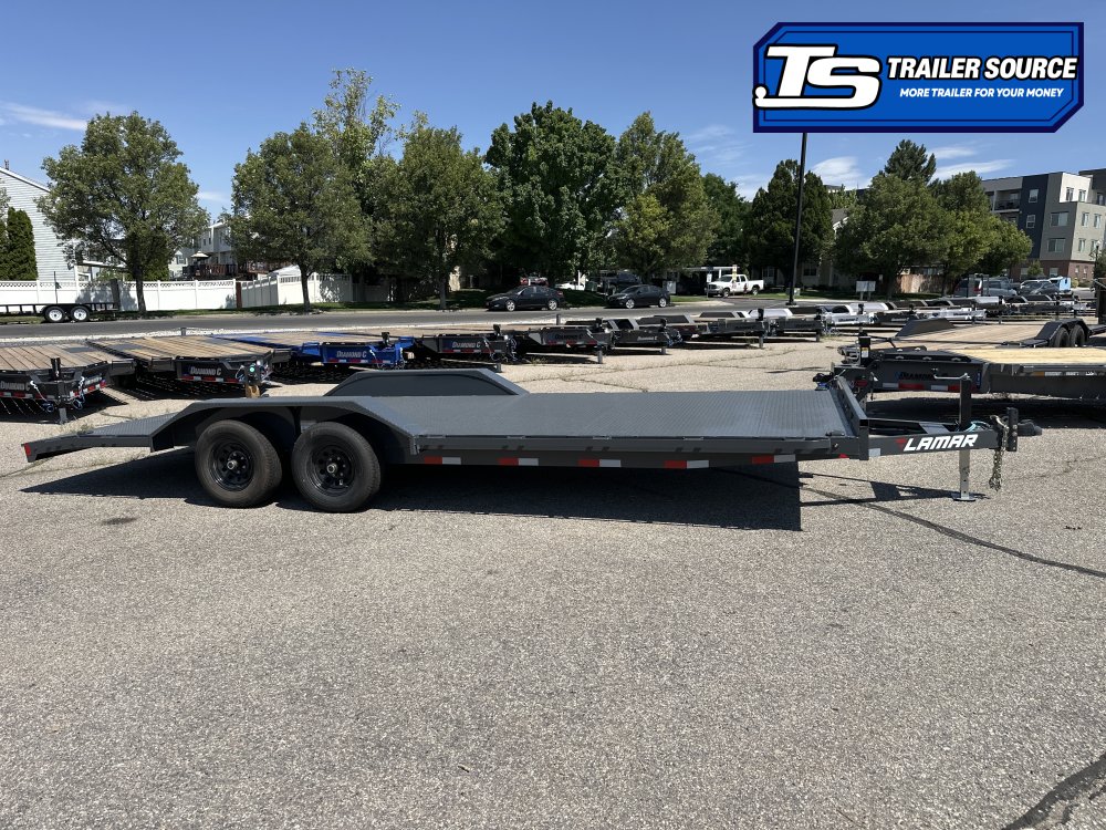8.5x22 Lamar CC Wide Body w/ Drive Over Fenders Flatbed Car Hauler Trailer - 10K GVWR - D-Rings, Full Steel Floor