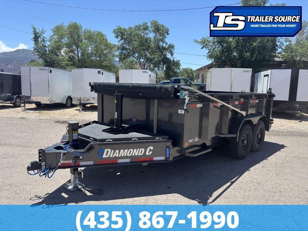 7x14 Diamond C LPT 207 Dump Trailer - 32" Sides - 15.5K GVWR - 14 Ply Tires, Board Brackets, Long Arm Tarp