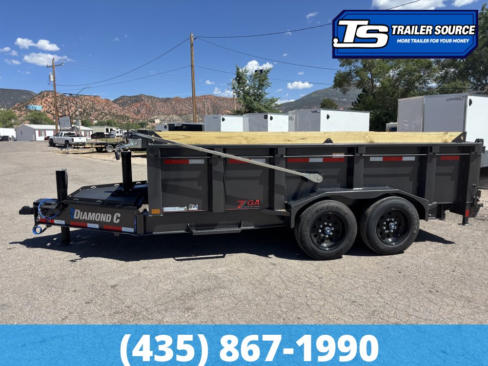 7x14 Diamond C LPT 208 Pacesetter Pkg Dump Trailer - 32" Sides - 18K GVWR - 7 Gauge Floor and Walls, ABS Brakes, Board Brackets, Long Arm Tarp, Solar Panel, Stabilizer Jacks